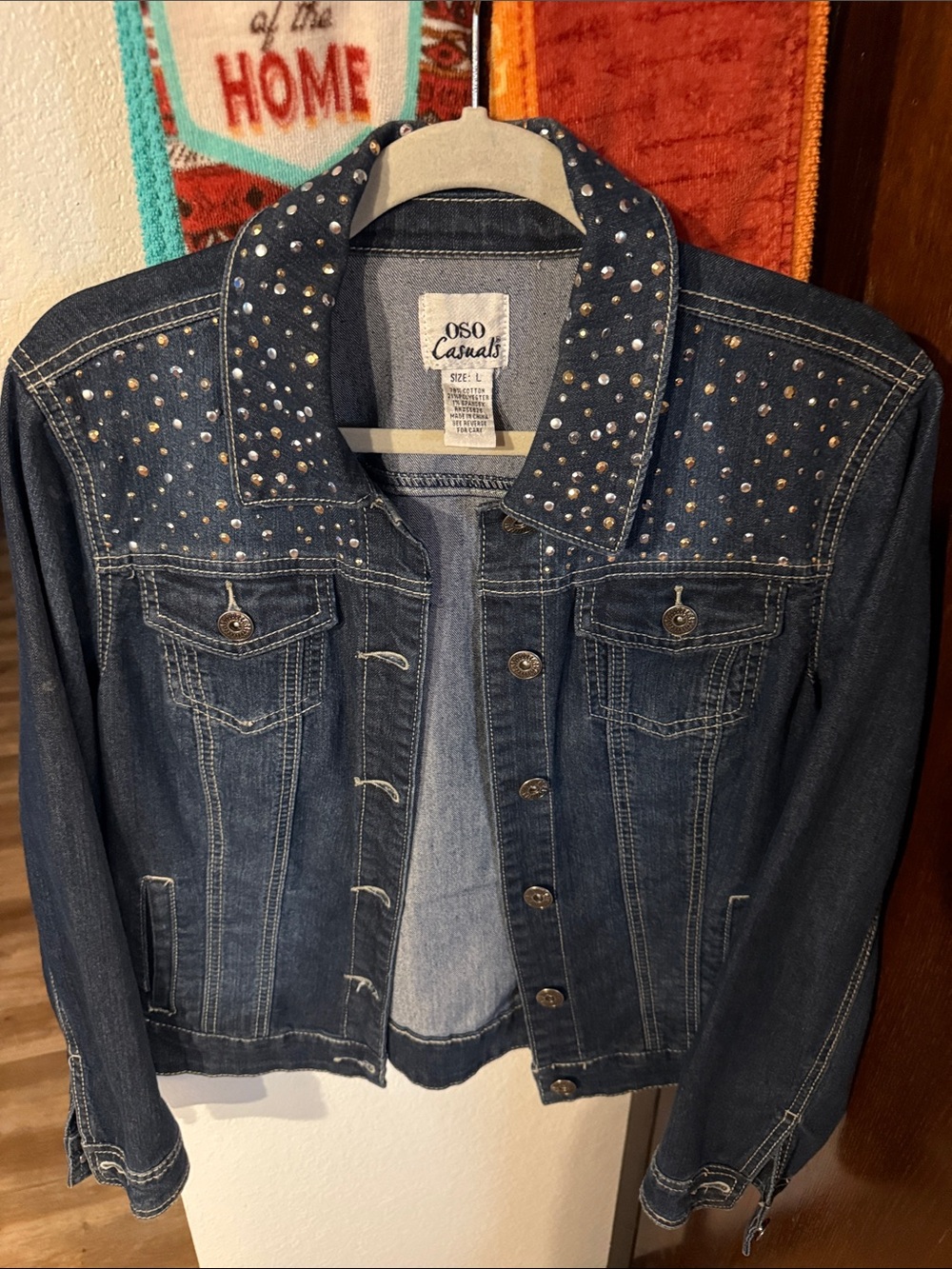 OSO Casuals Women's Dark Blue Denim Jacket with Studded Collar